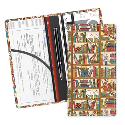 Leather Car Registration and Insurance Card Holder, Cute Car Accessories Vehicle Glove Box Car Organizer for Documents, Cards, License Cute BookShelf Cat - color: Cute BookShelf Cat