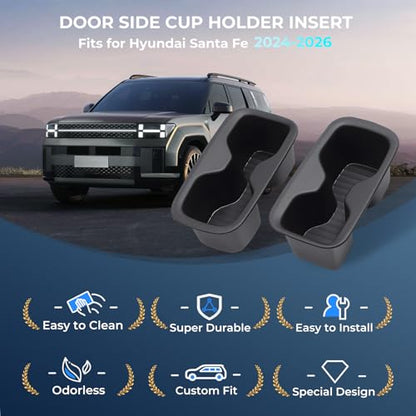 2PCS Rear Door Side Cup Holder Insert for Hyundai Santa Fe 6/7 Seat 2026 2025 2024, Interior Accessories TPE Cup Holder for Hyundai Santa Fe 2024-2026, Black - style: Door Side Cup Holder for 2024-2026 Santa Fe