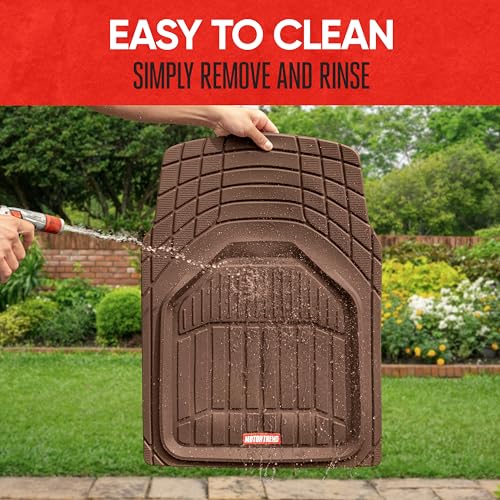 Motor Trend 943-BW FlexTough Defender Car Floor Mats -Next Generation Deep Dish Heavy Duty Contour Liners for Car SUV Truck & Van-All Weather Protection, Trim to Fit Most Vehicles (Brown) - color: Brown, style: FlexTough NextGen