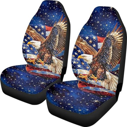Car Seat Covers Front Seats Only Breathable Elastic Fabric Cover American Flag Eagle Auto Interior Protection Anti-Slip Back Fabric Universal Fit Most Cars SUV Van Truck - color: American Flag Eagle