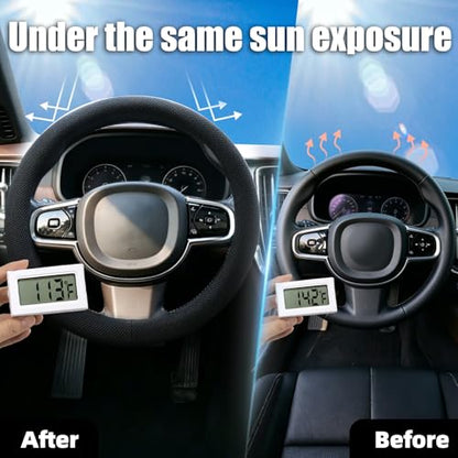 Universal Black Steering Wheel Cover, Microfiber Ice Silk Non-Slip Breathable Cooling Steering Wheel Protector with Upgraded Silicone Inner Ring Warm in Winter Cool in Summer - color: Black