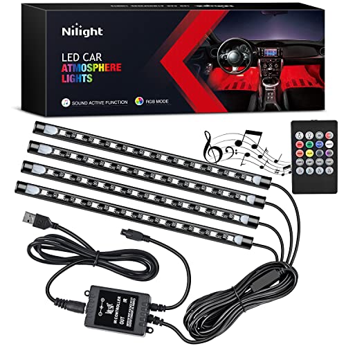 Nilight 48 LEDs DC 5V Multicolor Music Car Strip Light Under Dash Lighting Kit with Sound Active Function and Wireless Remote Control, 2 Years Warranty, 4PCS USB Interior Lights - color: 4PCS USB Interior Lights