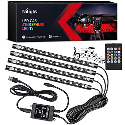 Nilight 48 LEDs DC 5V Multicolor Music Car Strip Light Under Dash Lighting Kit with Sound Active Function and Wireless Remote Control, 2 Years Warranty, 4PCS USB Interior Lights - color: 4PCS USB Interior Lights