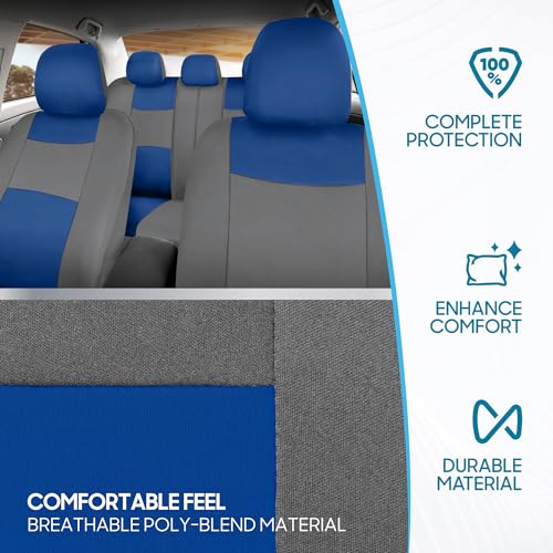 BDK PolyPro Car Seat Covers Full Set in Blue & Gray – Front and Rear Split Bench Seat Covers for Cars, Easy to Install Car Seat Cover Set, Car Accessories for Auto Trucks Van SUV - color: Blue & Gray