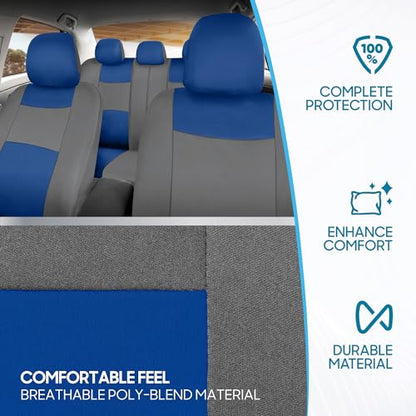 BDK PolyPro Car Seat Covers Full Set in Blue & Gray – Front and Rear Split Bench Seat Covers for Cars, Easy to Install Car Seat Cover Set, Car Accessories for Auto Trucks Van SUV - color: Blue & Gray