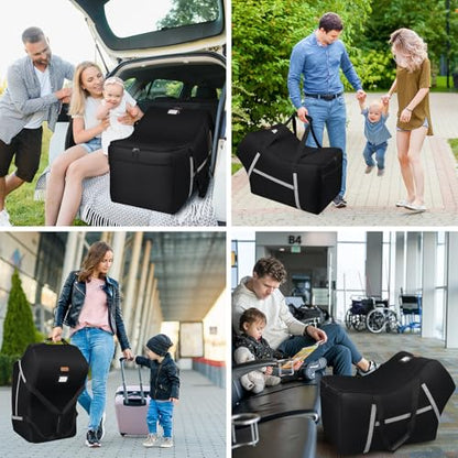 Infant Car Seat Travel Bag for Airplane Compatible with All Nuna Pipa Car Seat and Base,Chicco KeyFit 30 and Base, Padded Car Seat Bags for Air Travel,Car Seat Gate Check Bag with Side Pocket, Black - color: Black