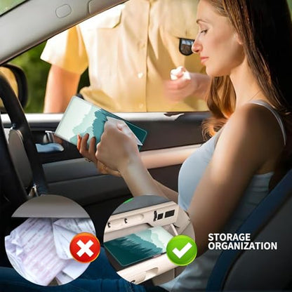 Leather Car Registration and Insurance Card Holder, Cute Car Accessories Vehicle Glove Box Car Organizer for Documents, Cards, License Beautiful Blue Mountain - color: Beautiful Blue Mountain