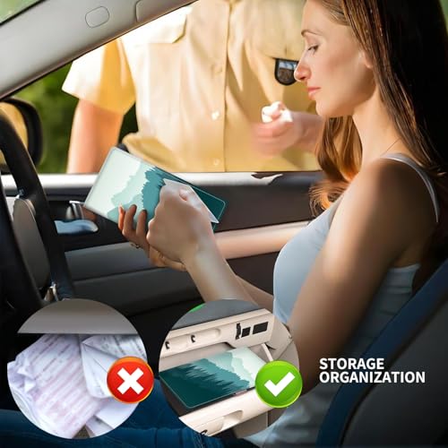Leather Car Registration and Insurance Card Holder, Cute Car Accessories Vehicle Glove Box Car Organizer for Documents, Cards, License Beautiful Blue Mountain - color: Beautiful Blue Mountain
