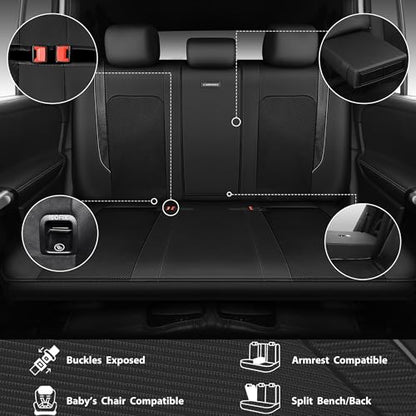 CAR PASS Faux Leather High Back Seat Covers Full Set, Sporty Waterproof Automotive Seat Covers, Anti Slip Airbag Compatible Universal Fit for Most Sedans Trucks Vans Suvs, All Black - color: Solid Black Full Set