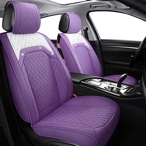 Front Sparkle Seat Covers for Women Waterproof Leather Crystal Diamond Universal Fit for Subaru Kia Forte Optima Nissan Altima Frontier Sentra (2PCS Front, Purple) - color: 2 Pcs Front/Purple-Sparkly