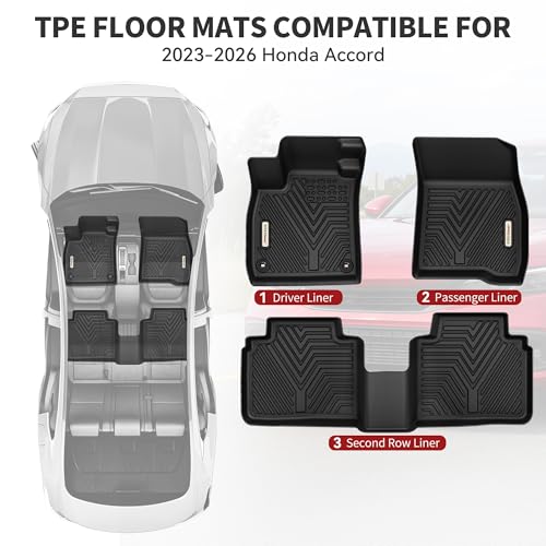 YITAMOTOR Floor Mats Compatible with Honda Accord 2023 2024 2025 2026 (Gasoline & Hybrid), All-Weather Custom Fit Car TPE Floor Mats & Cargo Trunk Liners Accessories, 1st & 2nd Row, Black - style: 2023-2026 Accord 1st & 2nd Row