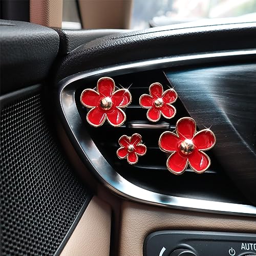 ORIESSE 4pcs Flowers Air Vent Clips Red Daisy Car Air Freshener Vent Clips Cute Fower Car Accessories for Women Refillable Diffuser - color: Red