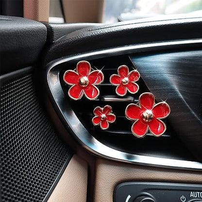 ORIESSE 4pcs Flowers Air Vent Clips Red Daisy Car Air Freshener Vent Clips Cute Fower Car Accessories for Women Refillable Diffuser - color: Red