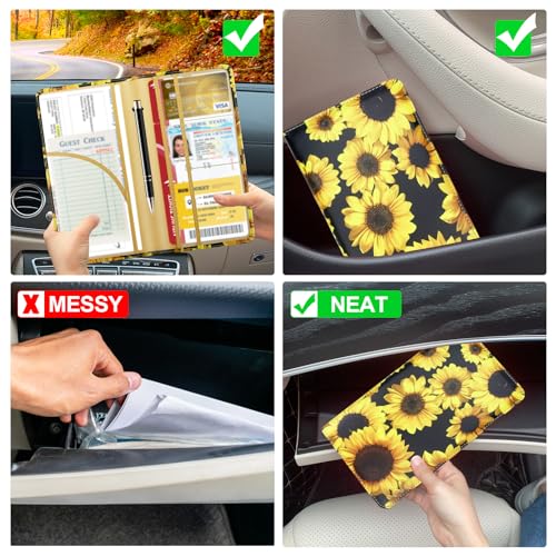 Car Registration and Insurance Card Holder, Leather License Document Floral Glove Box Compartment Organizer, Car Wallet Case for Essential Info, License Cards, ID Card - color: flower