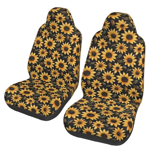 Sunflower Seat Covers Full Set, Front Seat Covers and Split Rear Bench Seat Covers for Sedan, SUV, Truck, Universal Fit Automotive Seat Cover, Breathable and Washable, Yellow Flower - color: Sunflower