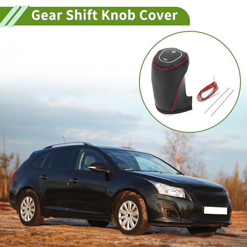Gear Shift Knob Cover for Chevrolet Cruze 2017-2019 Anti-Slip Black Red Stick Shifting Handle Protector Faux Leather 1 Pc