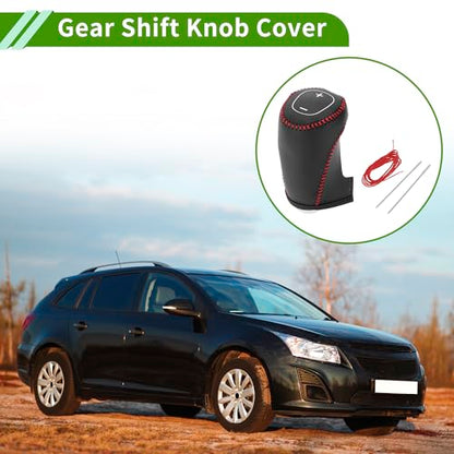 Gear Shift Knob Cover for Chevrolet Cruze 2017-2019 Anti-Slip Black Red Stick Shifting Handle Protector Faux Leather 1 Pc
