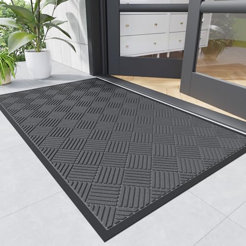 Durable Indoor Outdoor Door Mat, 4' x 2' Heavy Duty Front Door Mat for Entryway, Non-Slip Backing, Stain and Fade Resistant, Absorbent Commercial Floor Mat for High Traffic Area, Gray-Diamond - color: Gray-diamond, size: 2' x 4' (Rectangular)