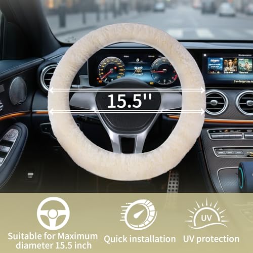AEGIS Cover Sheepskin Steering Wheel Cover Premium Luxury AUS Genuine Merino Wool All-Season Non-Slip for Cars Fits 14.5-15.5" Wheels (Sand) - color: sandstone