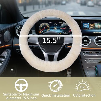 AEGIS Cover Sheepskin Steering Wheel Cover Premium Luxury AUS Genuine Merino Wool All-Season Non-Slip for Cars Fits 14.5-15.5" Wheels (Sand) - color: sandstone