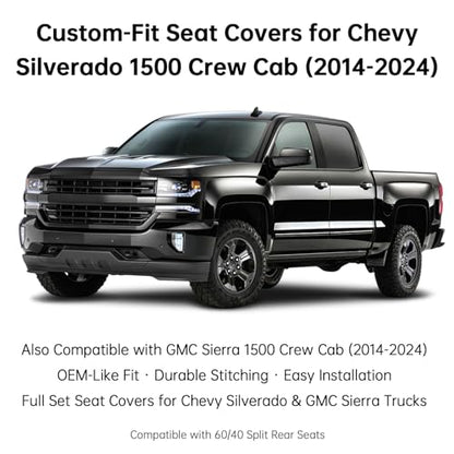 W&PMAX Custom-Fit Front Seat Covers for Chevy Silverado 1500 (2014–2019), Red Front Set, Waterproof Leather, Airbag Safe, Easy Install - color: Black&Red, size: Front Pair