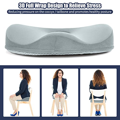 Donut Pillow for Tailbone Pain Relief and Hemorrhoids, Memory Foam Donut Cushion for Sciatica Nerve, Seat Cushion Butt Pillow for Men Women at Home Office Chair Car Long Sitting Comfort, Gray