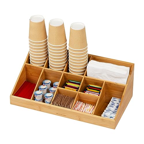 Mind Reader Cup and Condiment Station, Countertop Org, Coffee Bar, Rayon from Bamboo Cup, 18.125"L x 9.5"W x 6.5"H, Brown - color: Brown