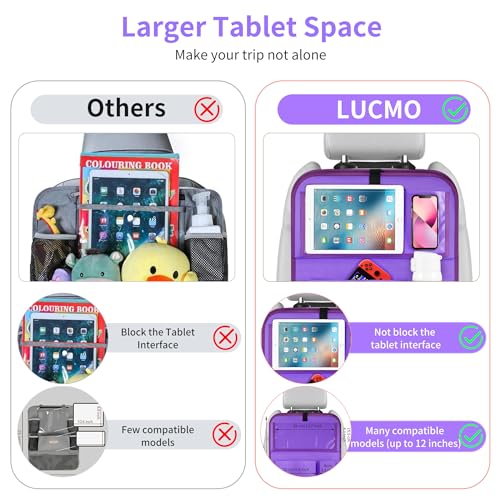 Car Backseat Organizer with Tablet Holder-2 Pcs,6 Storage Pockets Car Storage Organizer with Foldable Food Tray,Protectors Kick Mats Travel Accessories-Dark Purple - color: Midnight Violet, size: 2 Pack with Food Tray