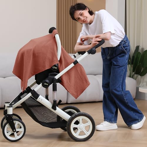 100% Muslin Cotton Car Seat Cover Baby, Carseat Canopy Cover, Universal Fit Stroller Covers for Boys and Girls (Blush) - color: blush