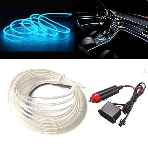 MaxLax El Wire Ice Blue Interior Car LED Strip Lights, 3m neon Wire 12V with Fuse Protection for Automotive Car Interior Decoration with 6mm Sewing Edge - color: Ice Blue, size: 9 ft