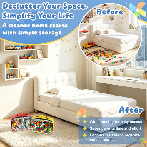 4 PCS Toy Storage Bags, Magnetic Tiles Storage Bag With Visual Top Flap, Label Pocket and Mesh Pockets Fit for LEGO, Building Blocks, Magnetic Tiles, Toy Cars - size: 4PCS(4 Medium）