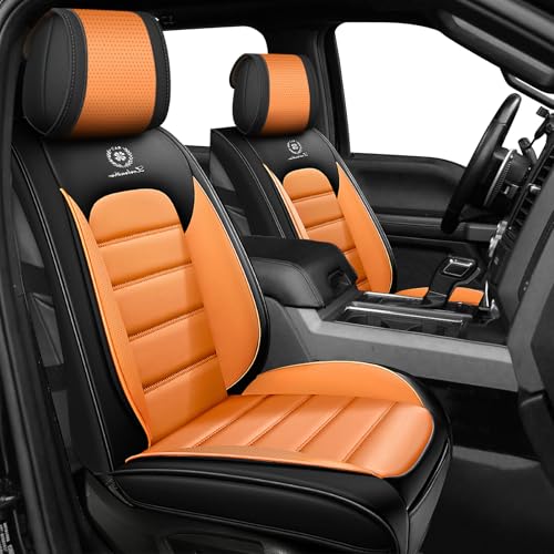 Full Set Car Seat Covers for GMC Sierra 1500/2500/3500 Denali SLT AT4 AT4X Base Seat Covers 2008-2026, Waterproof Premium Nappa Leather Seat Protectors(Standard 5 Seats/Black&Orange) - color: Black&Orange, size: Standard 5 Seats