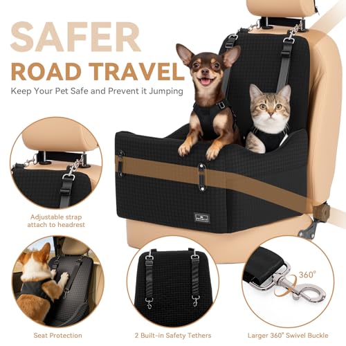 PETSFIT Dog Booster Car Seat for Small/Medium Dogs Up to 35 lbs – Patented Safety System, 5" Memory Foam Pet Car Seat, Fully Detachable and Washable Cover, Front/Back Seat Travel Booster (Black) - color: Black