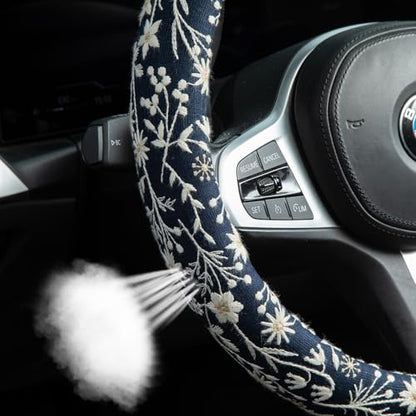 Brown Japanese Style Flower Steering Wheel Cover Auto Embroidery Steering Wheel Protector, Anti-Slip, Breathable, Absorbing Sweat, Universal Car Accessories 14.5–15 inch,Fit for Most Car, Trucks, SUV - style: Black Japanese Style Flower JQ