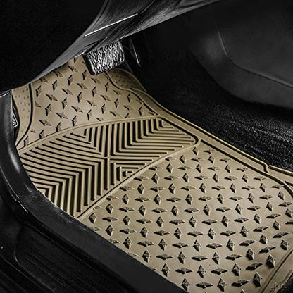 FH Group F11322 Classic Rubber Trimmable Floor Mats (Beige) Full Set - Universal Fit for Cars Trucks and SUVs