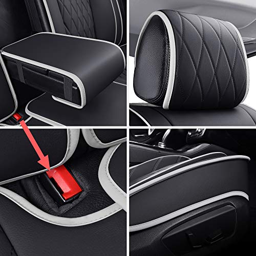 Aierxuan 5 Car Seat Covers Waterproof Leather Universal Cushions Split Bench Compatible with 4Runner CRV Camry Yaris Sienna Venza FJ Cruiser Wrangler Tucson Equinox(Full Set, Black-White) - color: Full Set/Black-White