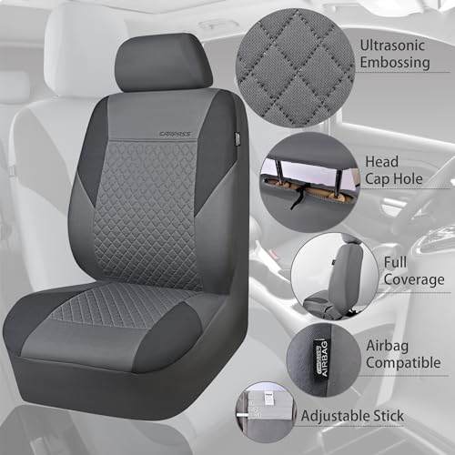 CAR PASS Ultrasonic Embossing Cloth Universal Seat Covers-Breathable Car Seat Cover with 5mm Composite Sponge Inside,Airbag Compatible,2zipper Bench for Sedan,SUV,Truck(Charcoal Gray,Full Set) - color: Charcoal Gray