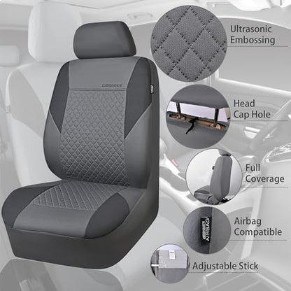CAR PASS Ultrasonic Embossing Cloth Universal Seat Covers-Breathable Car Seat Cover with 5mm Composite Sponge Inside,Airbag Compatible,2zipper Bench for Sedan,SUV,Truck(Charcoal Gray,Full Set) - color: Charcoal Gray