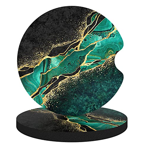 Aiawoxc Car Cup Holder Coasters, 2 Pack Universal Auto Anti Slip Insert Coaster with A Finger Notch, Cute Car Assecories for Women Men, Cup Mat for Most Interior, Luxury Teal Marble - color: Dark Green Marble, size: Rubber