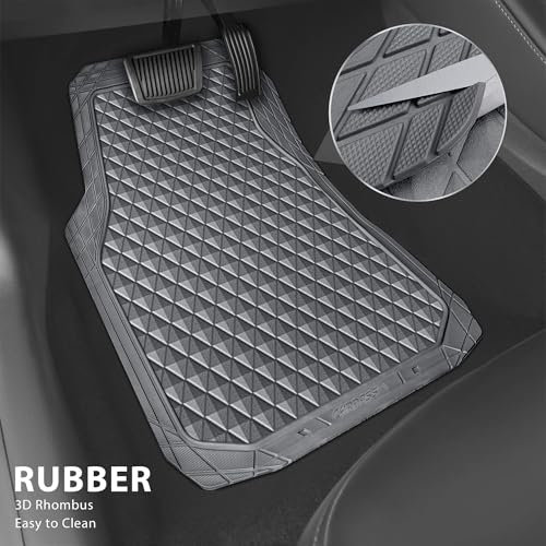 CAR PASS Gray Rubber Car Mats, All-Weather Floor Mats Full Set Durable Anti-Slip 3D Rhombus Waterproof Automotive Pad Trim to Fit Liner Universal Fit for Sedan SUV Truck Van, 4 Pcs All Gray Rubber - color: Gray