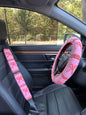 Handmade Crochet Pink Bow Car Steering Wheel Covers Universal 14-15 inch,Cute Steering Wheel Cover,Car Accessories (A: Wheel Cover+2Belt Cover) - color: A:Wheel Cover+2Belt Cover