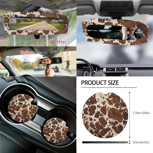 Wanyint Brown Beige Cow Print Car Seat Cover Set 14 PCS, with Steering Wheel Seat Belt Pad Garbage Bag Rearview Mirror Armrest Seat Box Handbrake Cover Set Car Coasters Fit SUV Sedan - color: Brown Beige Cow Print