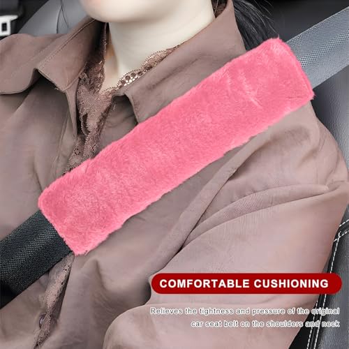 Sun Walker 2PCS Seat Belt Shoulder Pads, Fluffy Soft Plush Auto Seat Belt Pads for Protecting Your Neck & Shoulder, Comfortable Seatbelt Cover Warm Protective Cushion for Most Cars (Pink) - color: Pink