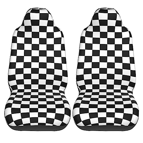 Black and White Racing Checkered Pattern Front Seat Covers 2 Pack, Vehicle Seat Protector Car Mat Covers, Fit Most Bucket Seats - color: Black And White Racing Checkered Pattern