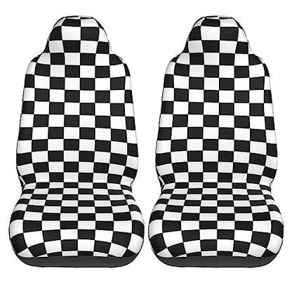 Black and White Racing Checkered Pattern Front Seat Covers 2 Pack, Vehicle Seat Protector Car Mat Covers, Fit Most Bucket Seats - color: Black And White Racing Checkered Pattern