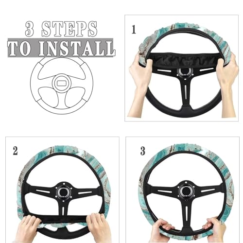 Forchrinse Blue Sea Turtle Car Seat Covers - 15Pc Auto Interior Set with Steering Wheel, Armrest, Seatbelt Pads, Car Garbage Can, Coaster, Handbrake Gearshift Covers - Fit for SUVs & Trucks - color: Blue Sea Turtle
