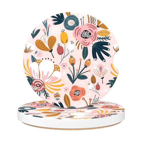 Aiawoxc Car Cup Holder Coasters, 2 Pack Universal Auto Anti Slip Insert Coaster with A Finger Notch, Cup Mat for Most Car Interior, Pink Flower - color: Pink Flower, size: Ceramic