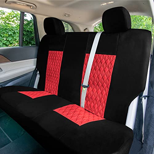 Universal Fit Diamond Stitched Flat Cloth Car Seat Covers Full Set - Red - color: Red