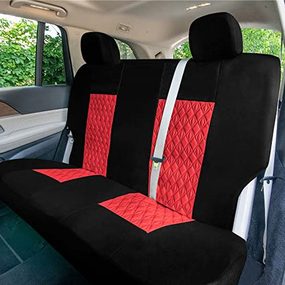 Universal Fit Diamond Stitched Flat Cloth Car Seat Covers Full Set - Red - color: Red