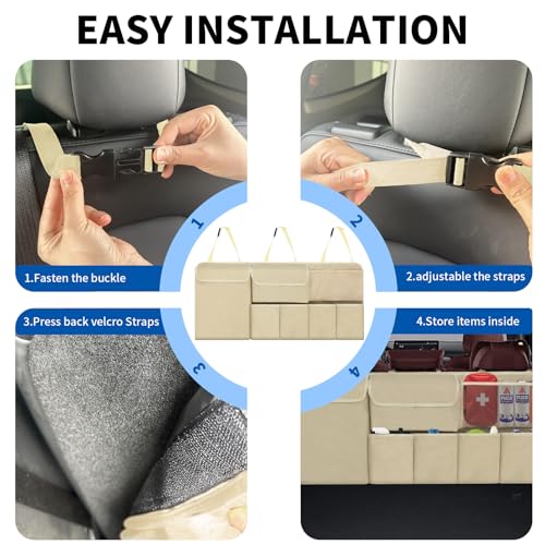 Car Trunk Organizer Backseat Hanging Organizer with Storage Pockets for Subaru Crosstrek, Forester, Outback, Ascent 2000-2024 2025 Car Accessories - color: Beige, size: 40" x 18"